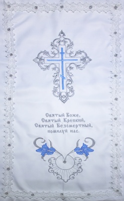 Комплект с вышивкой «Ирис» (покрывало + подушка)  белое/серебро